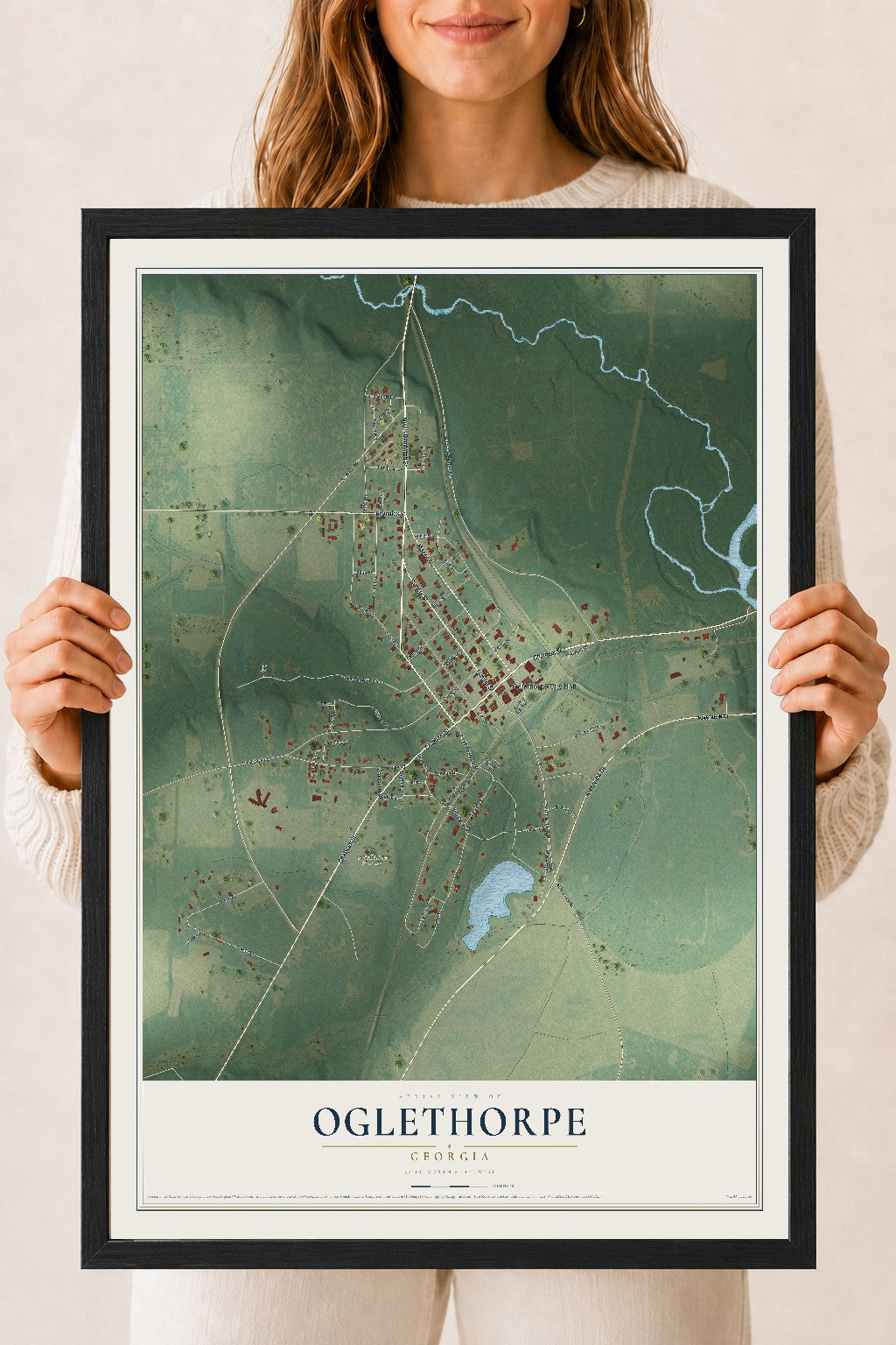 Oglethorpe, Georgia map print, 18" x 24" W/ Black Ayous Wood Frame mockup