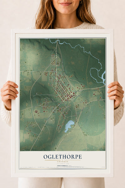 Oglethorpe, Georgia map print, 18" x 24" W/ White Ayous Wood Frame mockup