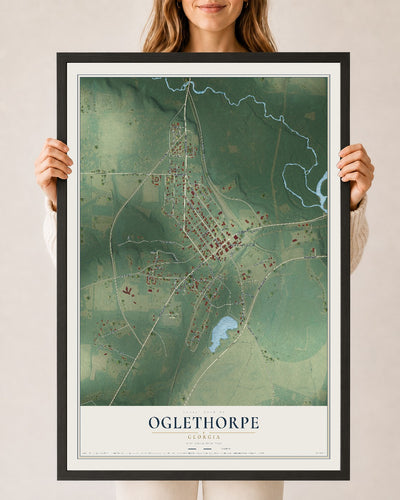 Oglethorpe, Georgia map print, 24" x 36" W/ Black Ayous Wood Frame mockup