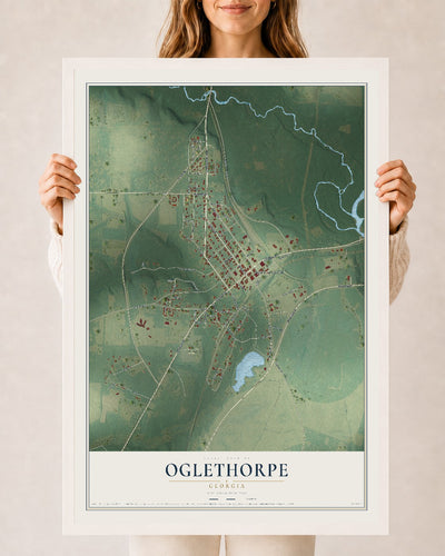 Oglethorpe, Georgia map print, 24" x 36" W/ White Ayous Wood Frame mockup