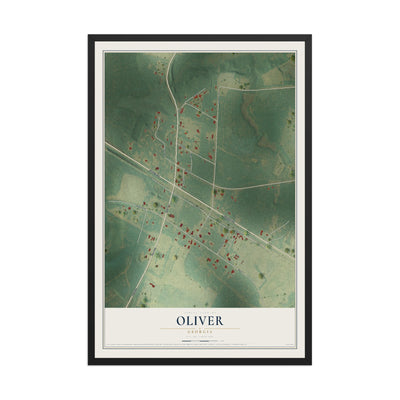 Oliver, Georgia map print, 12" x 18" W/ Black Ayous Wood Frame mockup