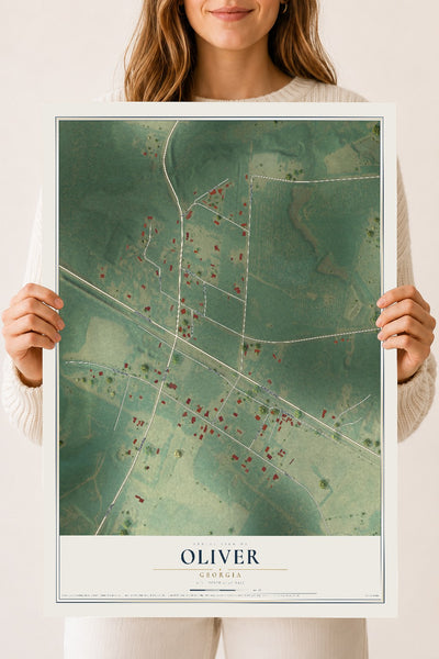 Oliver, Georgia map print, 18" x 24" Archival Matte Print mockup