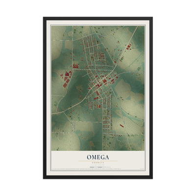 Omega, Georgia map print, 12" x 18" W/ Black Ayous Wood Frame mockup