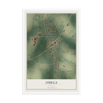 Omega, Georgia map print, 12" x 18" W/ White Ayous Wood Frame mockup