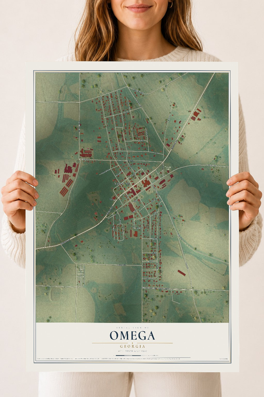Omega, Georgia map print, 18" x 24" Archival Matte Print mockup