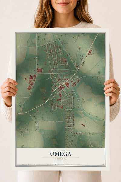 Omega, Georgia map print, 18" x 24" Archival Matte Print mockup