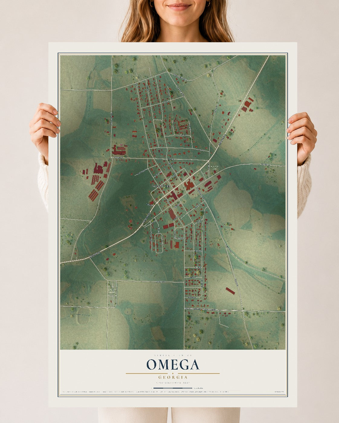Omega, Georgia map print, 24" x 36" Archival Matte Print mockup