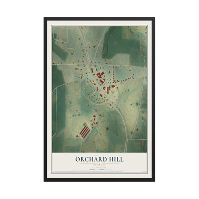 Orchard Hill, Georgia map print, 12" x 18" W/ Black Ayous Wood Frame mockup