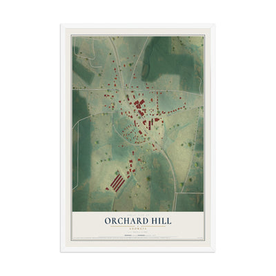 Orchard Hill, Georgia map print, 12" x 18" W/ White Ayous Wood Frame mockup