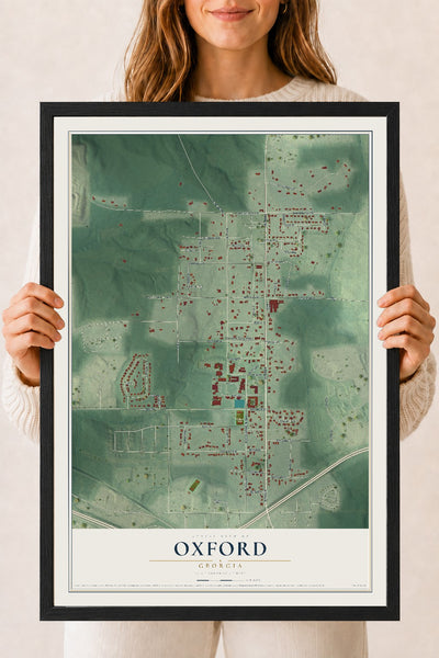 Oxford, Georgia map print, 18" x 24" W/ Black Ayous Wood Frame mockup