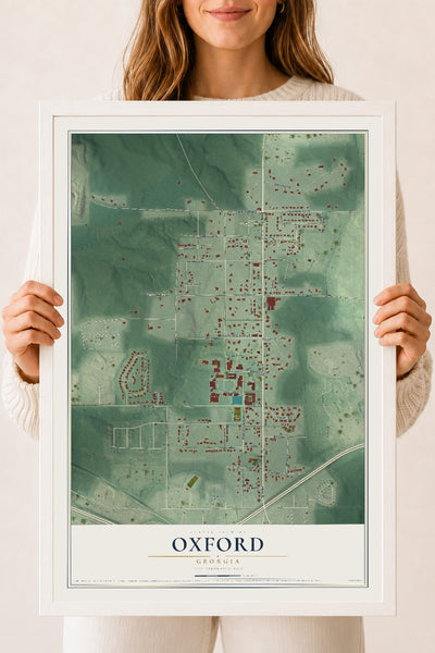 Oxford, Georgia map print, 18" x 24" W/ White Ayous Wood Frame mockup