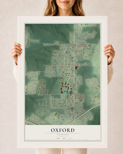 Oxford, Georgia map print, 24" x 36" W/ White Ayous Wood Frame mockup