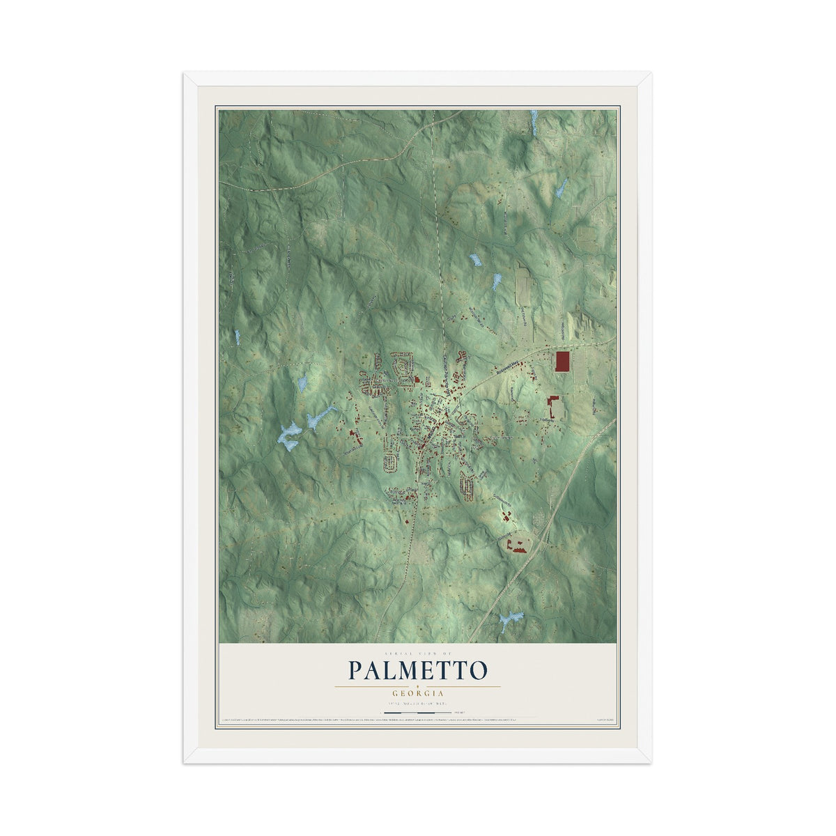 Palmetto, Georgia map print, 12" x 18" W/ White Ayous Wood Frame mockup