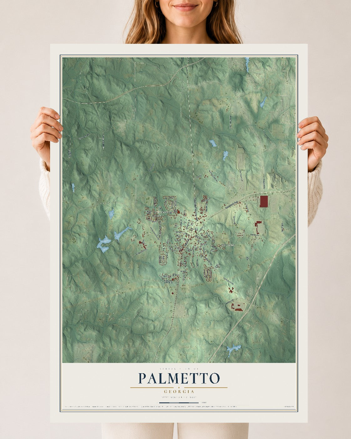 Palmetto, Georgia map print, 24" x 36" Archival Matte Print mockup