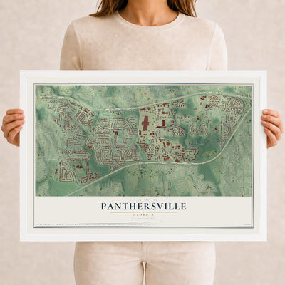 Panthersville, Georgia map print, 12" x 18" W/ White Ayous Wood Frame mockup
