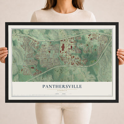 Panthersville, Georgia map print, 18" x 24" W/ Black Ayous Wood Frame mockup