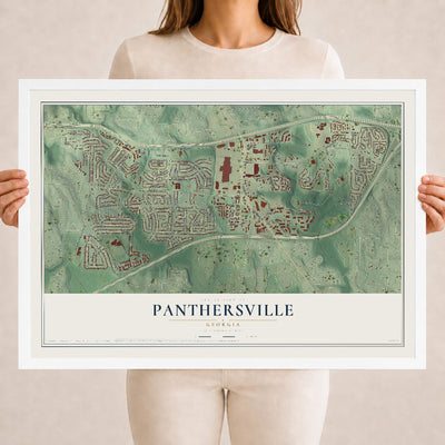 Panthersville, Georgia map print, 18" x 24" W/ White Ayous Wood Frame mockup