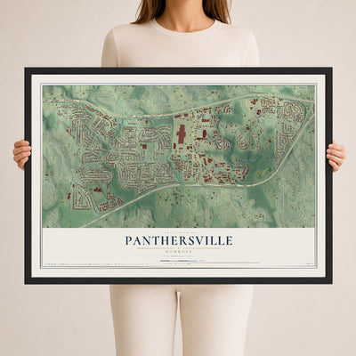 Panthersville, Georgia map print, 24" x 36" W/ Black Ayous Wood Frame mockup