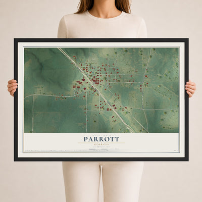 Parrott, Georgia map print, 24" x 36" W/ Black Ayous Wood Frame mockup