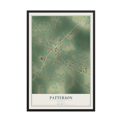 Patterson, Georgia map print, 12" x 18" W/ Black Ayous Wood Frame mockup