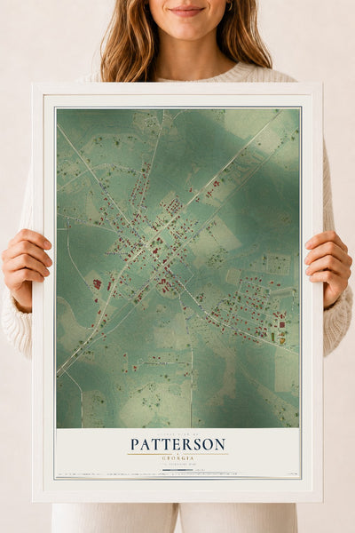 Patterson, Georgia map print, 18" x 24" W/ White Ayous Wood Frame mockup