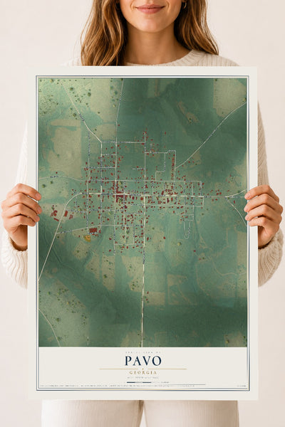 Pavo, Georgia map print, 18" x 24" Archival Matte Print mockup