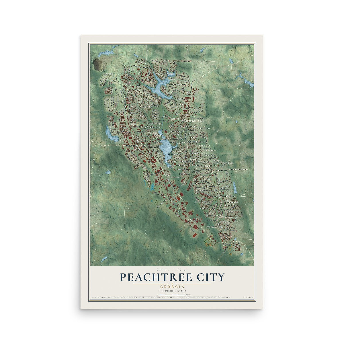 Peachtree City, Georgia map print, 12" x 18" Archival Matte Print mockup