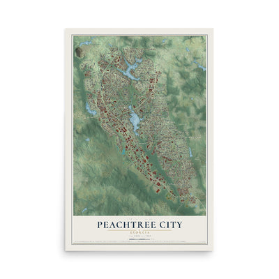 Peachtree City, Georgia map print, 12" x 18" Archival Matte Print mockup