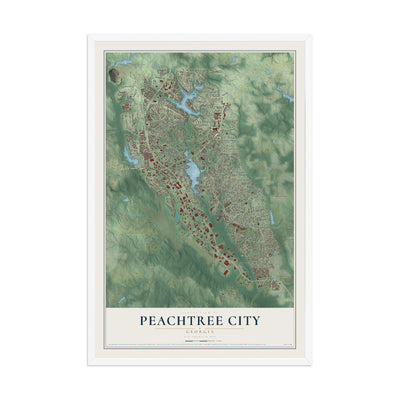 Peachtree City, Georgia map print, 12" x 18" W/ White Ayous Wood Frame mockup