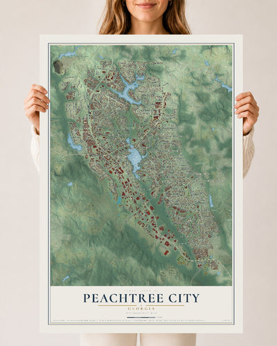 Peachtree City, Georgia map print, 24" x 36" Archival Matte Print mockup