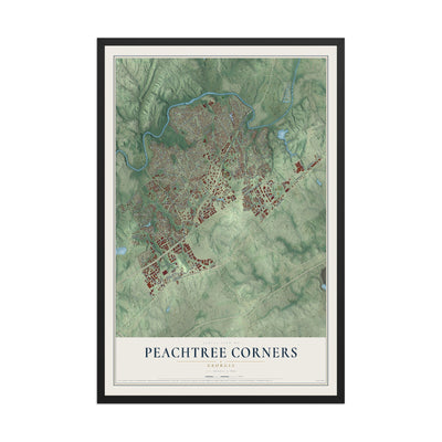 Peachtree Corners, Georgia map print, 12" x 18" W/ Black Ayous Wood Frame mockup