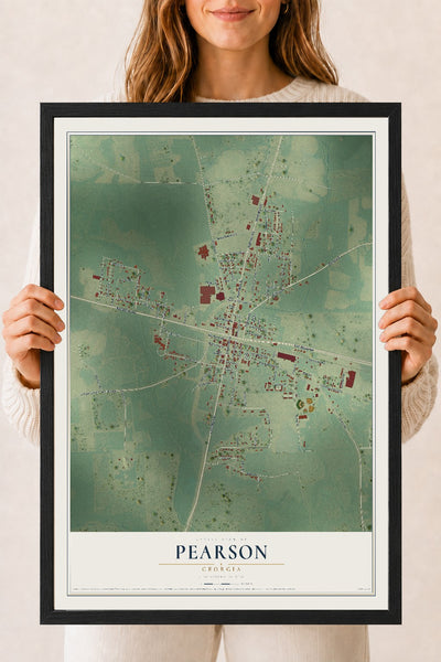 Pearson, Georgia map print, 18" x 24" W/ Black Ayous Wood Frame mockup