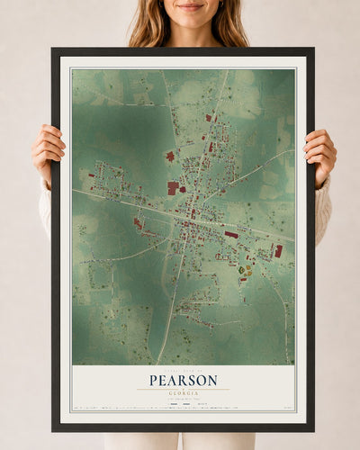 Pearson, Georgia map print, 24" x 36" W/ Black Ayous Wood Frame mockup
