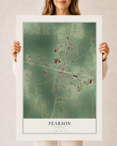 Pearson, Georgia map print, 24" x 36" W/ White Ayous Wood Frame mockup