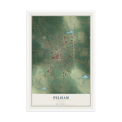 Pelham, Georgia map print, 12" x 18" W/ White Ayous Wood Frame mockup