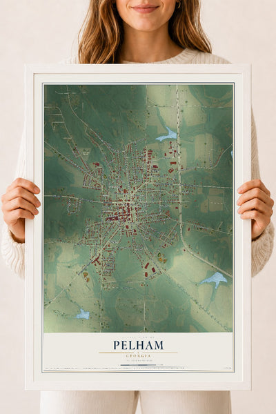 Pelham, Georgia map print, 18" x 24" W/ White Ayous Wood Frame mockup