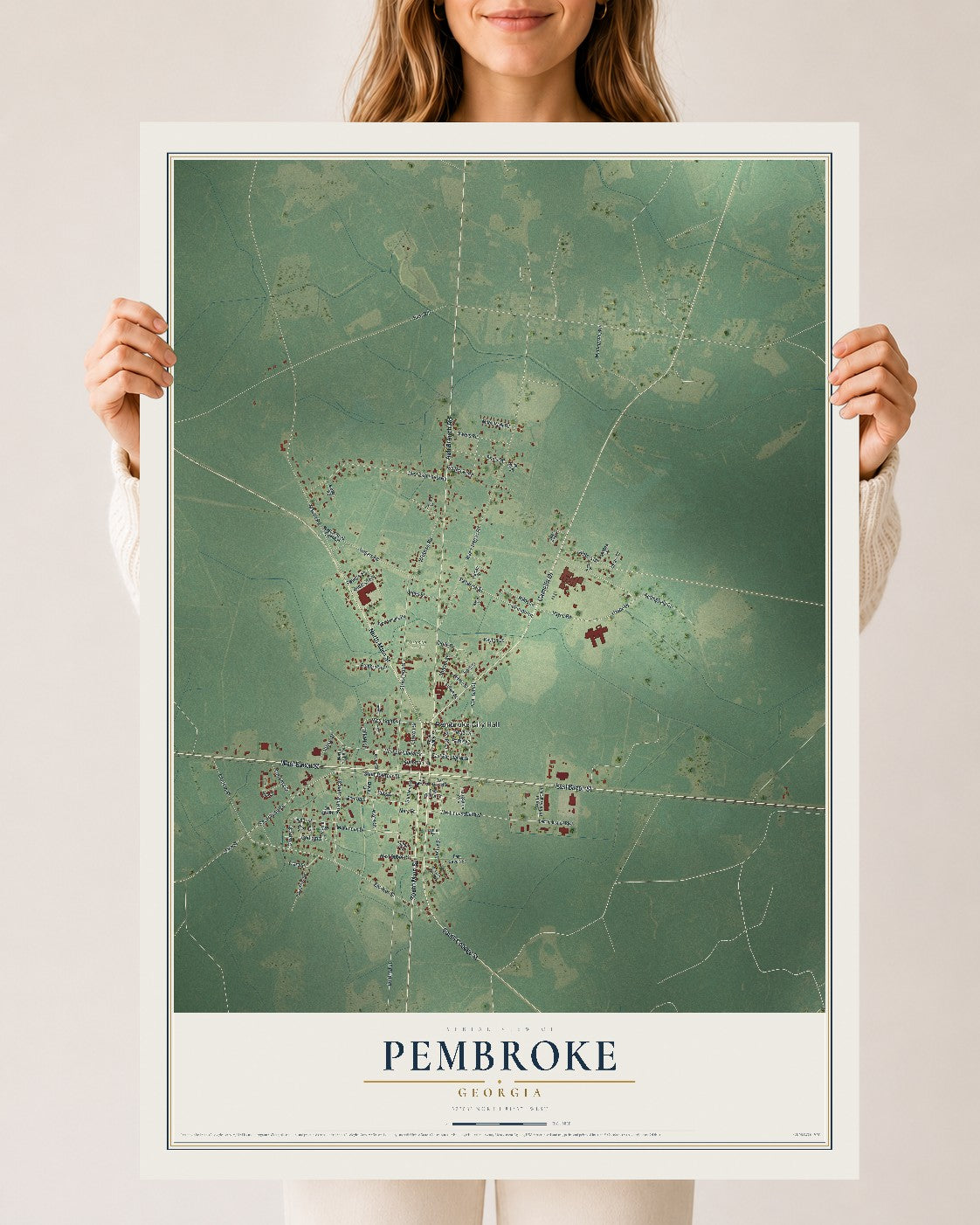 Pembroke, Georgia map print, 24" x 36" Archival Matte Print mockup