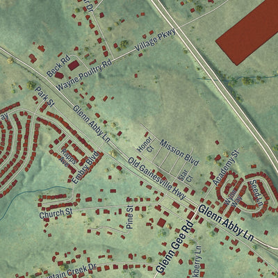 Close-up 1 of the Pendergrass, Georgia map artwork