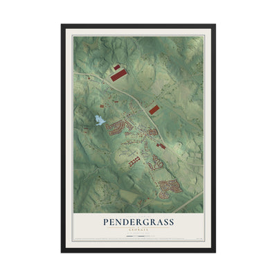 Pendergrass, Georgia map print, 12" x 18" W/ Black Ayous Wood Frame mockup