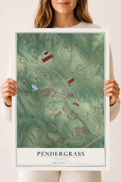 Pendergrass, Georgia map print, 18" x 24" Archival Matte Print mockup