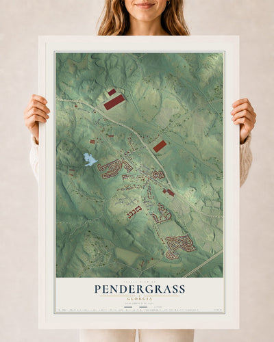 Pendergrass, Georgia map print, 24" x 36" W/ White Ayous Wood Frame mockup