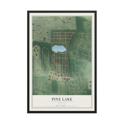 Pine Lake, Georgia map print, 12" x 18" W/ Black Ayous Wood Frame mockup