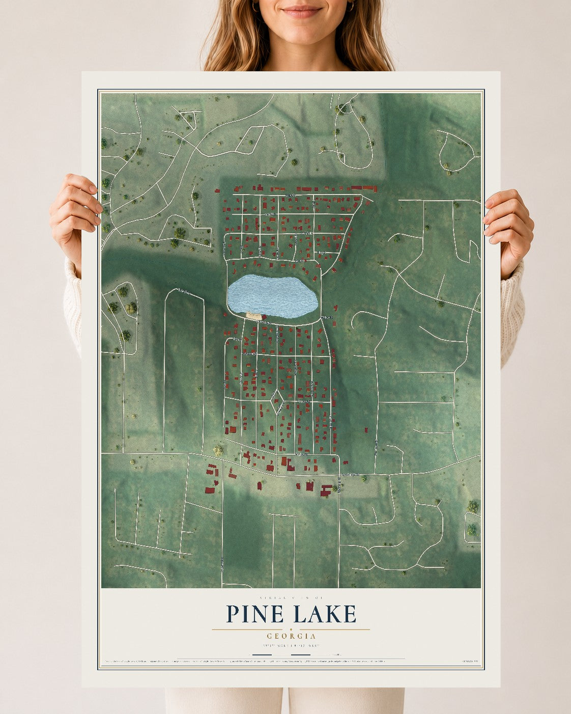 Pine Lake, Georgia map print, 24" x 36" Archival Matte Print mockup