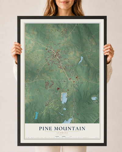 Pine Mountain, Georgia map print, 24" x 36" W/ Black Ayous Wood Frame mockup