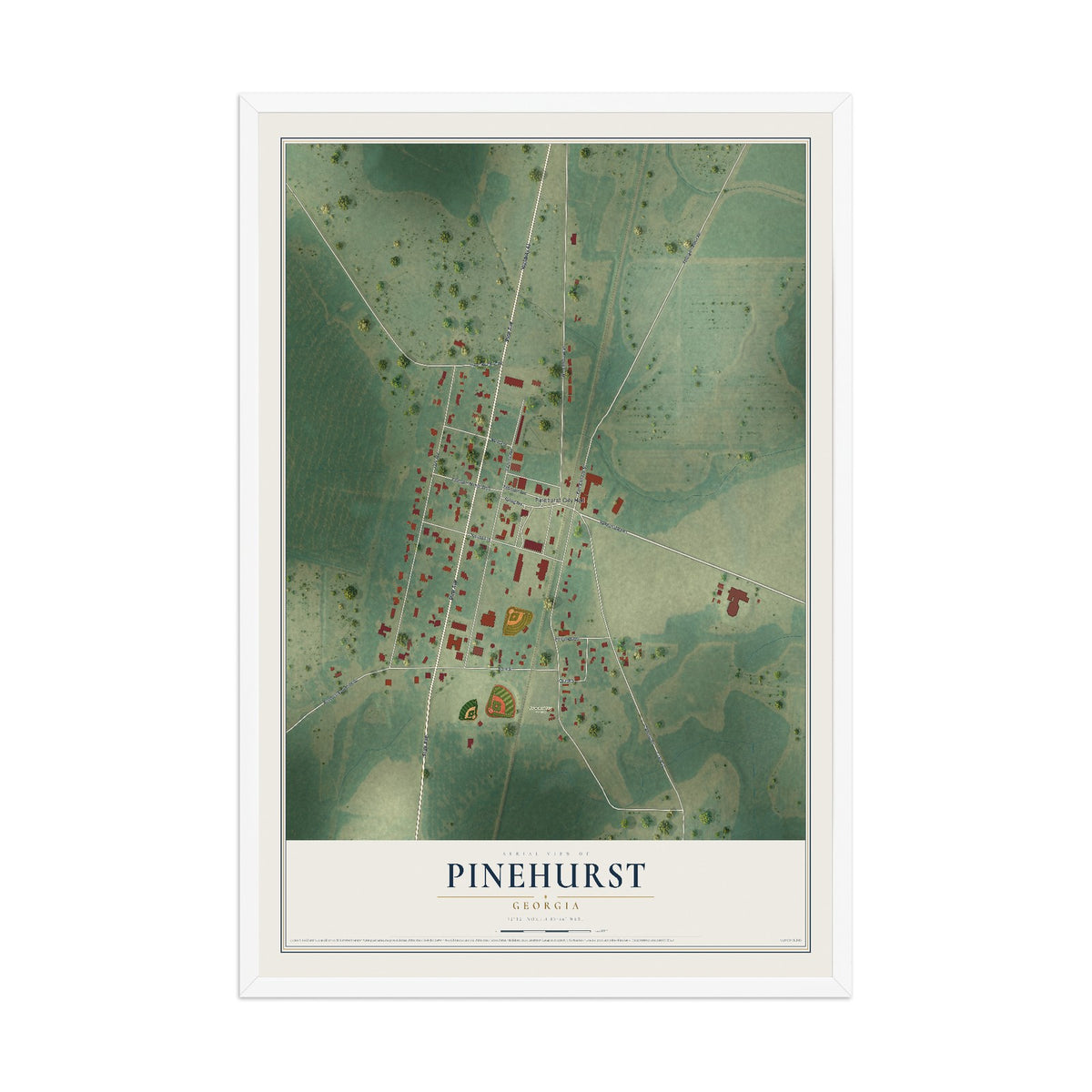 Pinehurst, Georgia map print, 12" x 18" W/ White Ayous Wood Frame mockup