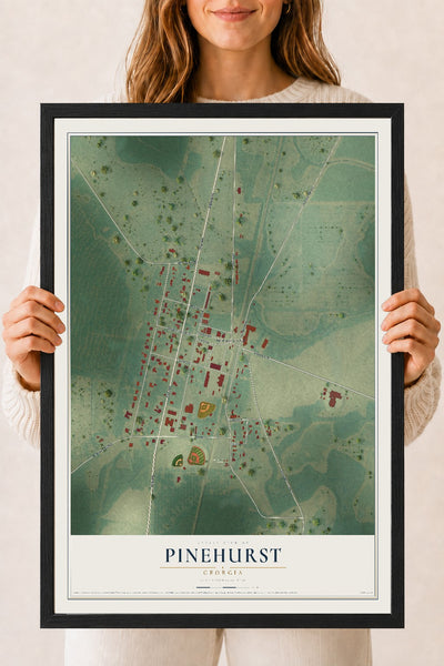 Pinehurst, Georgia map print, 18" x 24" W/ Black Ayous Wood Frame mockup