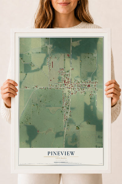 Pineview, Georgia map print, 18" x 24" W/ White Ayous Wood Frame mockup