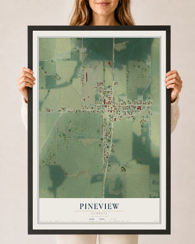 Pineview, Georgia map print, 24" x 36" W/ Black Ayous Wood Frame mockup