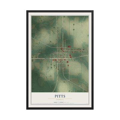 Pitts, Georgia map print, 12" x 18" W/ Black Ayous Wood Frame mockup