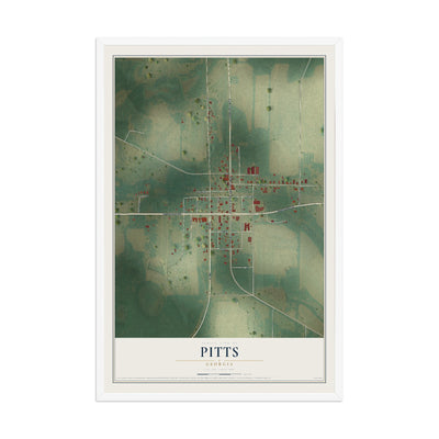Pitts, Georgia map print, 12" x 18" W/ White Ayous Wood Frame mockup